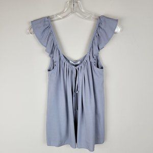 Gilli Grey Ruffle Pleated Strappy Shoulder Tie Front Relaxed Top Blouse S